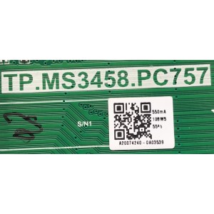 MAIN FUENTE (COMBO) PARA TV SCEPTRE / NUMERO DE PARTE DXCK202005-046 / TP.MS3458.PC757 / 1.05.01.0010128-000 / A20074240 / DISPLAY CC500PV7D VER.02 / MODELO W50 PSTV58GA